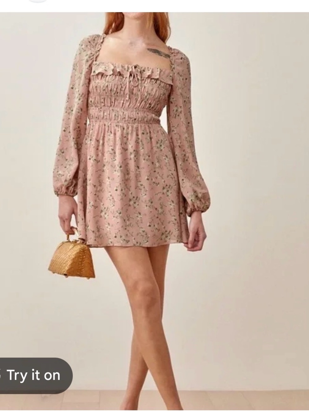 Reformation Morton Dress Dusty Pink Floral Long-Sleeve